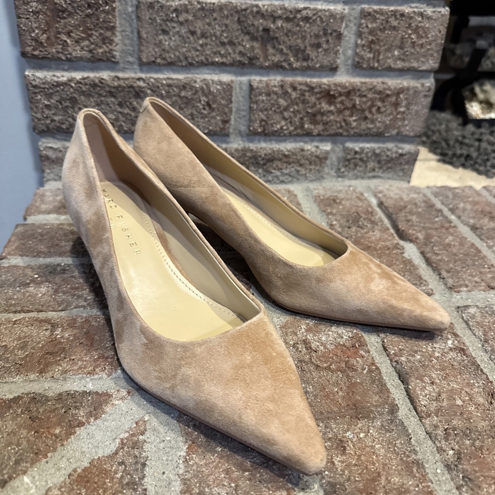Marc Fisher LTD Womens Suede Pumps Natural Brown Pointed Toe Kitten Heel Size 6M